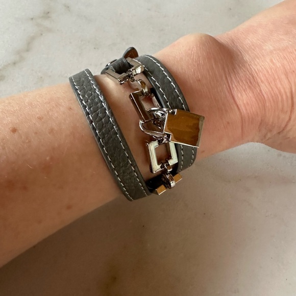 No brand Jewelry - Grey leather Wrap Lock Bracelet | leather wrap charm bracelet